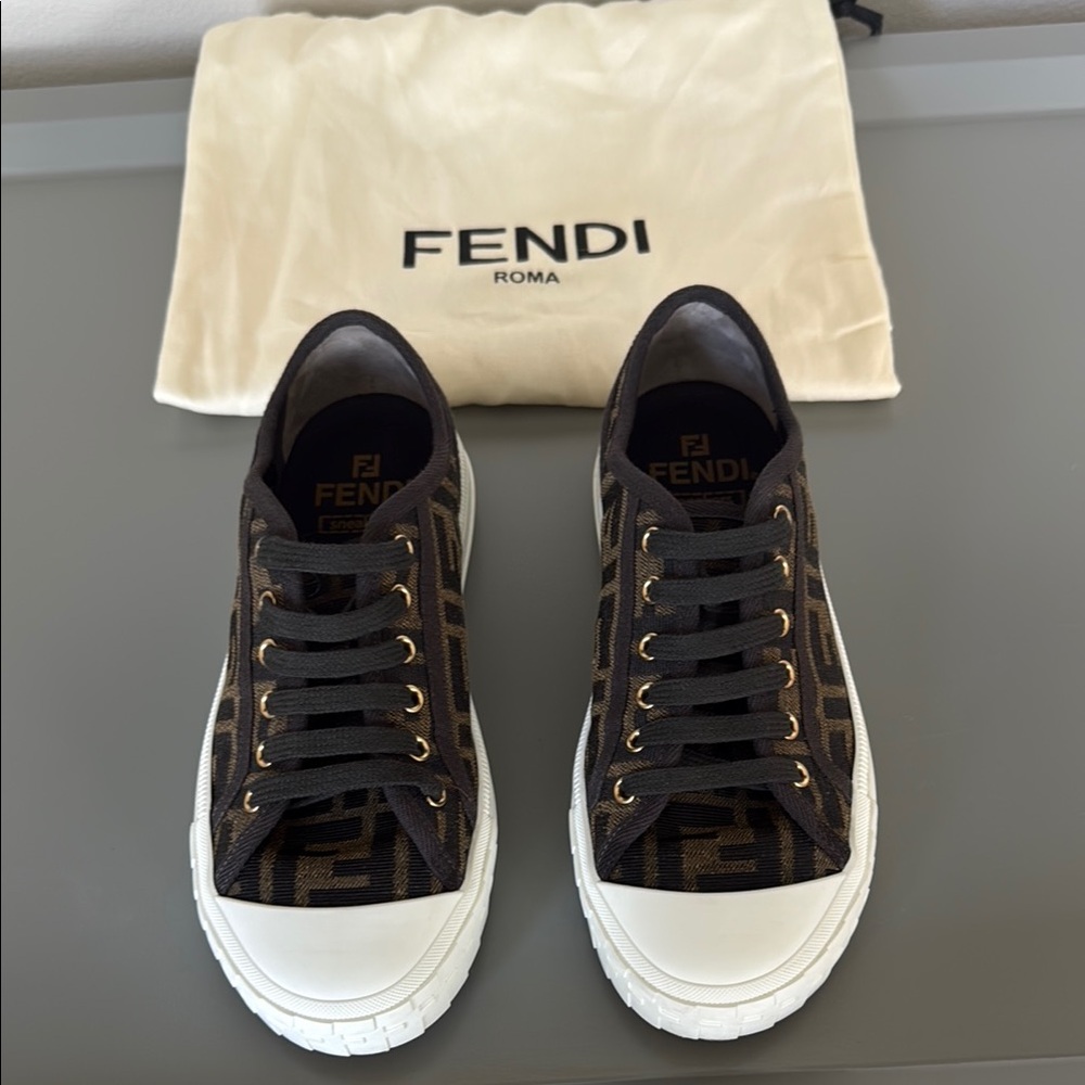 Fendi Black and Brown Logo Sneakers